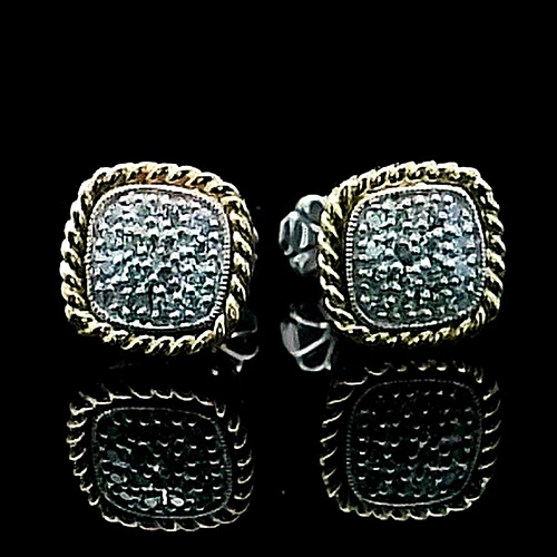 14K Two-Tone Diamond Cluster Earrings