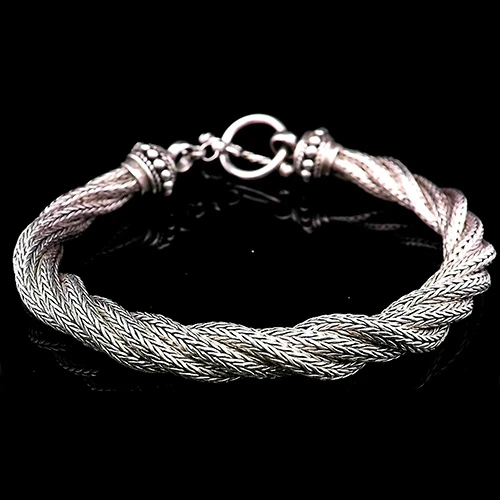 Sterling Silver Twisted Foxtail Chain Toggle Bracelet