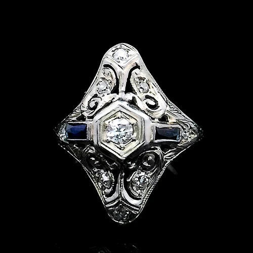 18K Edwardian Diamond and Synthetic Sapphire Ring